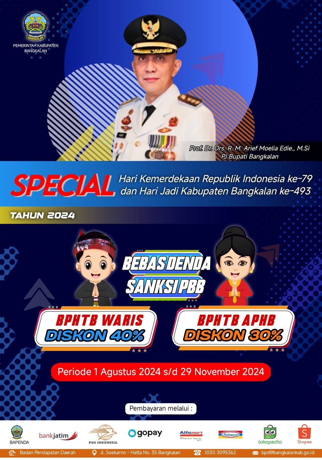 Pemerintah Kabupaten (Pemkab) Bangkalan Kembali Memberikan Relaksasi Pajak Bumi dan Bangunan (PBB) Serta Bea Perolehan Hak Atas Tanah dan Bangunan (BPHTB) Pada Tahun 2024 ini.